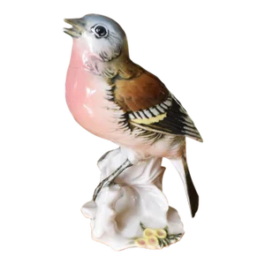 Karl Ens Porcelain Ceramic Bird Figurine in Pink Blue and Brown - Germany