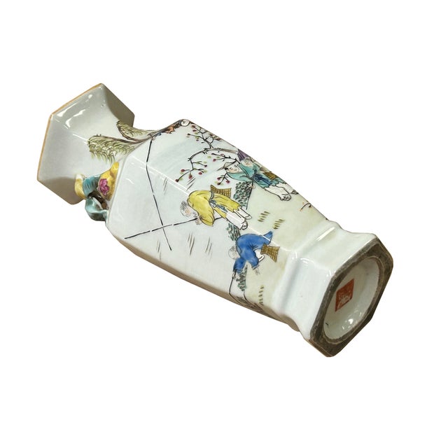 Chinese Scenery Graphic Hexagonal White Porcelain Art Vase 2 For Sale - Image 12 of 17