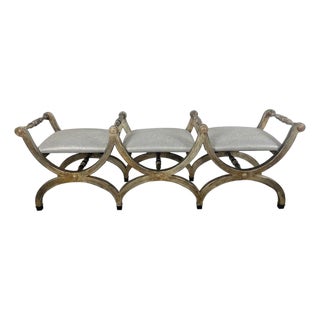 Silvered Carved Wood Curule-Form Bench, Europe, Early 20th Century For Sale