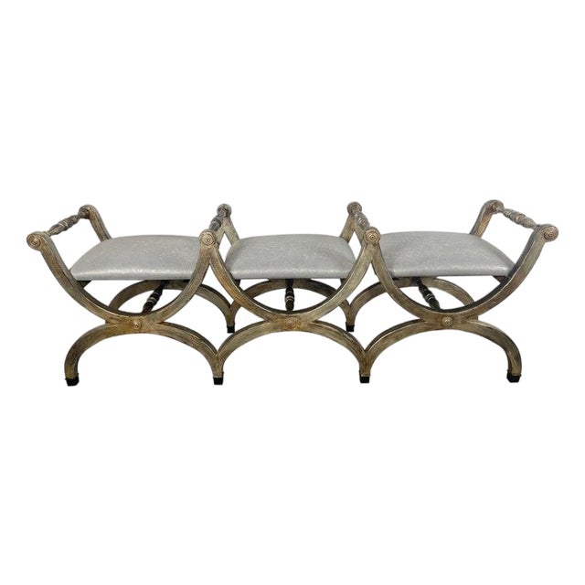 Silvered Carved Wood Curule-Form Bench, Europe, Early 20th Century For Sale