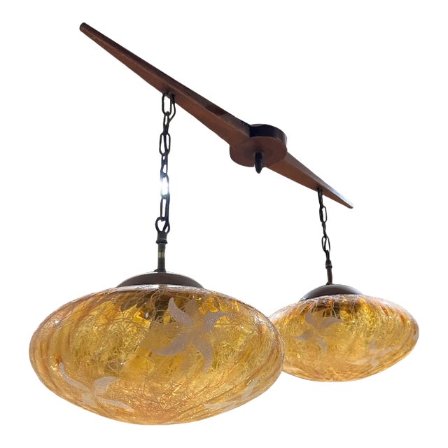 1960s Pendant Lamp Mahogany Art Glass Eugenio Escudero Mexico For Sale