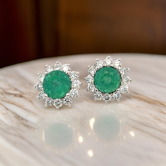Natural Emerald Diamond Earrings 14k Gold 2.99 TCW Certified For Sale - Image 10 of 10