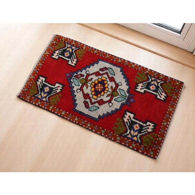 1970s 1970 Hand Knotted Mat Small Turkish Rug Entry Decor Door Mat- 1′9″ × 3′ For Sale - Image 5 of 12