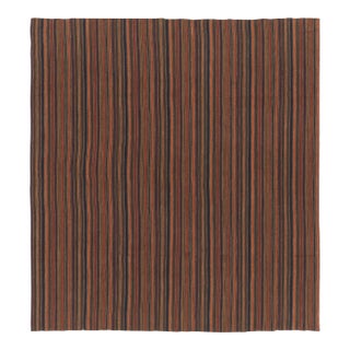 Vintage Palas Bidjar Square Kilim in Brown & Red With Bold Stripes - Rug & Kilim For Sale