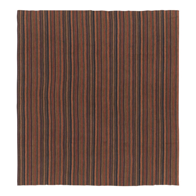 Vintage Palas Bidjar Square Kilim in Brown & Red With Bold Stripes - Rug & Kilim For Sale