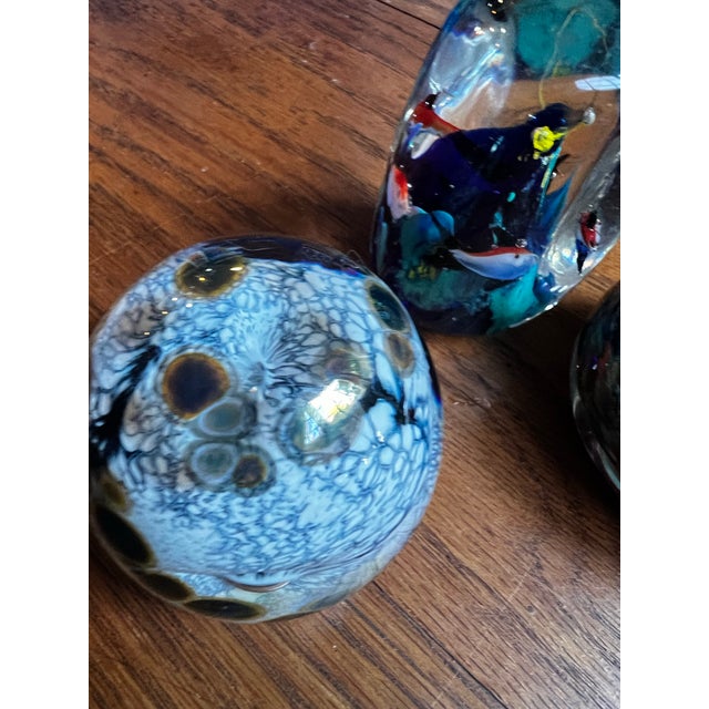 Vintage Trio of Dark Blue and Green Glass Paperweights For Sale - Image 10 of 12