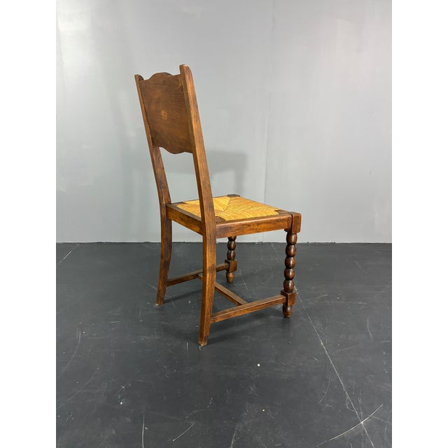 Wood French Farmhouse Turned Wood and Rush Dining Chairs in the style of Charles Dudouyt, 1950s, Set of 6 For Sale - Image 7 of 18