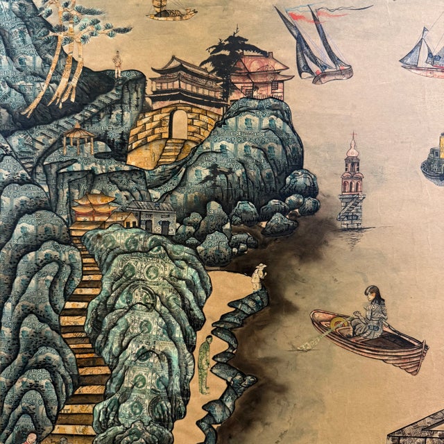 '1920's Chinese Port With Biplane Overhead', Early 20th Century Chinese School, Philately, Postage Stamp Collage For Sale - Image 11 of 16