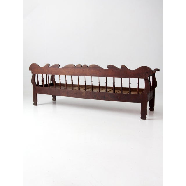Brown Antique 19th Century Wooden Spindle Back Bench With Scalloped Crest Rail For Sale - Image 8 of 18