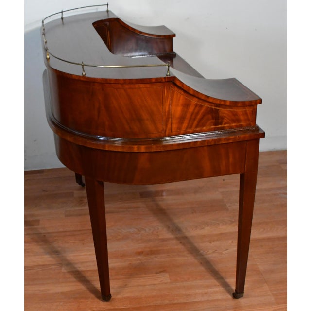 1930s 1930s English Regency Mahogany Inlaid & Leather Top Carlton Writing Desk For Sale - Image 5 of 17