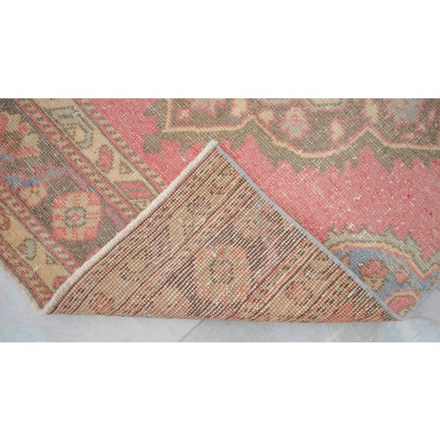 1960s Traditional Turkish Runner Rug Hand Knotted Distressed Low Pile Pink Hallway Decor For Sale - Image 12 of 13