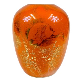 19th Century Chinese Orange Porcelain Vase With Crane on a Pine Tree For Sale