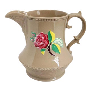 English Georgian Drabware Pottery Floral Pitcher For Sale