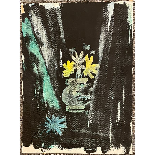 MCM painting on paper by artist Robert Colborne (1931-2002) of New York. Unsigned, Estate stamp on the back. Colborne...