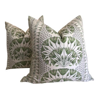 Thibaut “Cairo” in Green Plush Down-Filled Complete 16" Pillow - A Pair For Sale