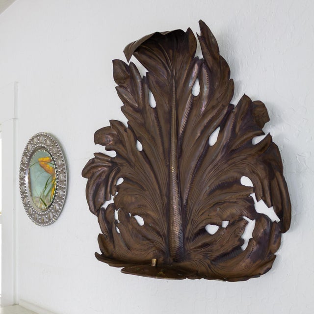 1930s Edigo Casagrande Brass Palm Frond Leaf Candle Sconce Borgo Valsugana Italy For Sale - Image 5 of 13