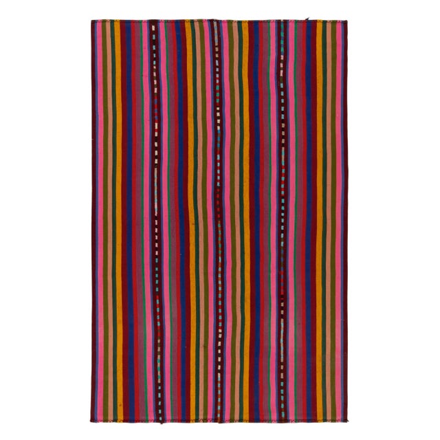 Textile 1950s Vintage Chaput Kilim Rug in Pink, Multicolor Stripe Patterns For Sale - Image 7 of 7