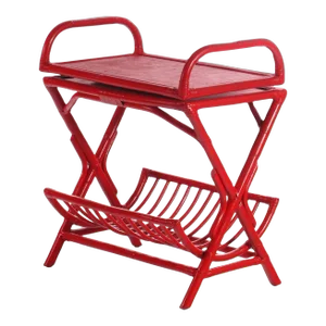 Gorgeous Chinoiserie Red Bamboo Server / Bar Stand with Swivel Top