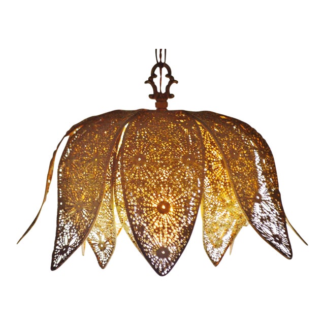 Vintage Moroccan Reticulated Metal Lotus Flower Pendant ...