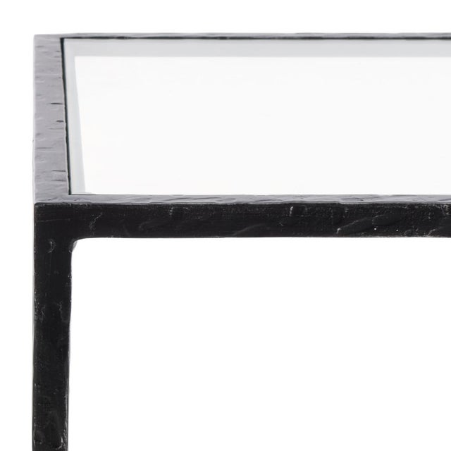 Spritely Home Tauri Metal Square Accent Table in Black with Glass Top For Sale - Image 4 of 7