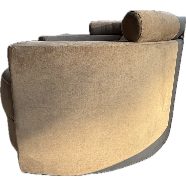 Wood Roche Bobois Sculptural Circular Swivel Lounge Chair in Camel Suede Attributed to Vladimir Kagan For Sale - Image 7 of 18