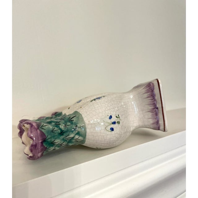 Vintage French Country Floral Painted Tulipiere Ceramic Vase, Purple & Green For Sale - Image 10 of 12