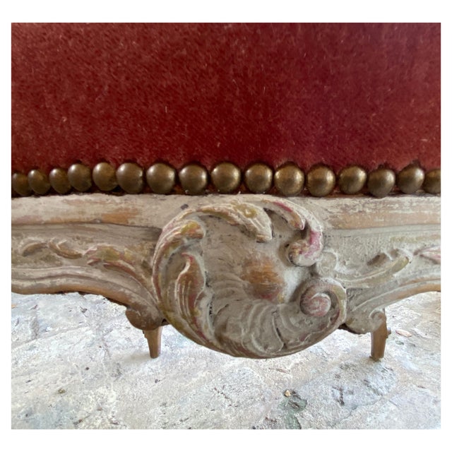 Pair of 19th Century French Provincial Mohair Footstools - Carved Serpentine Frames, Custom Finish and Dusty Rose Upholstery For Sale - Image 4 of 16
