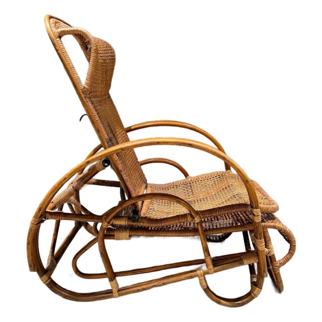 Mid-Century Italian Bamboo & Rattan Reclining Chaise Longue For Sale