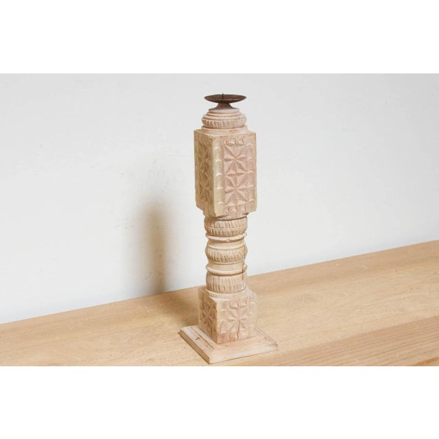 Rustic Rustic Indian Carved Candle Holder For Sale - Image 3 of 6