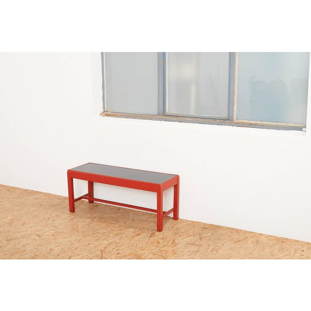 Wooden Side Table with Red Lacquer Black Glass Top For Sale - Image 11 of 13