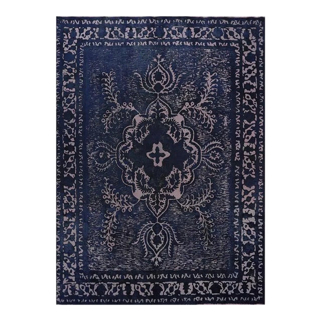 1980s Vintage Persian Navy and Purple Area Rug 9'4" X 12'10" For Sale