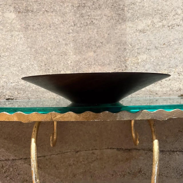 For your consideration, a mid-century modern decorative art plate in solid walnut wood. Artist's signature underneath....