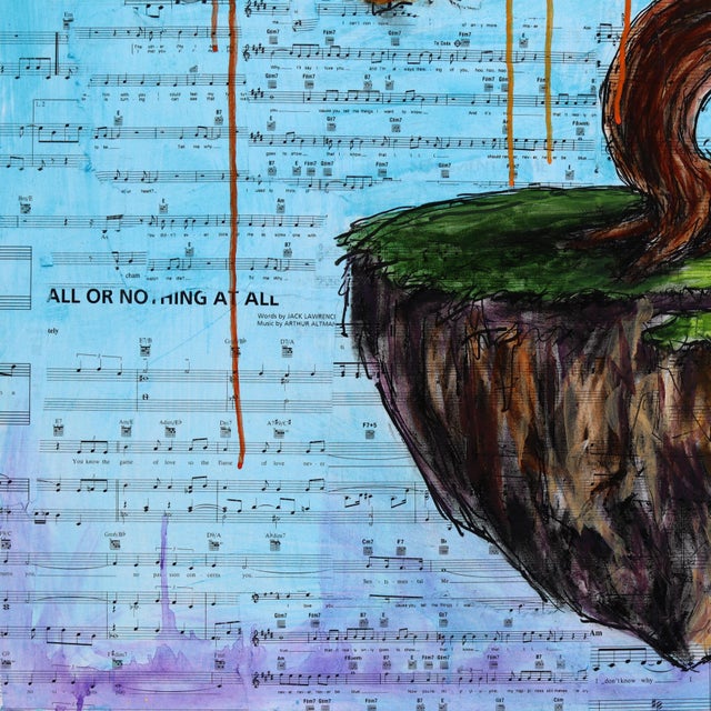 2020s Quietude From Turmoil - Original Figurative Mixed Media Art on Sheet Music and Wood Panel For Sale - Image 5 of 9