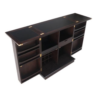 Fold Away Flip Top Bar Wine Rack Liquor Custom Cabinet Ebonized Oak For Sale