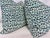 Custom pair of 22" pillows covered in an aqua and navy chenille fabric in a cheetah pattern. These pillows have tapered...