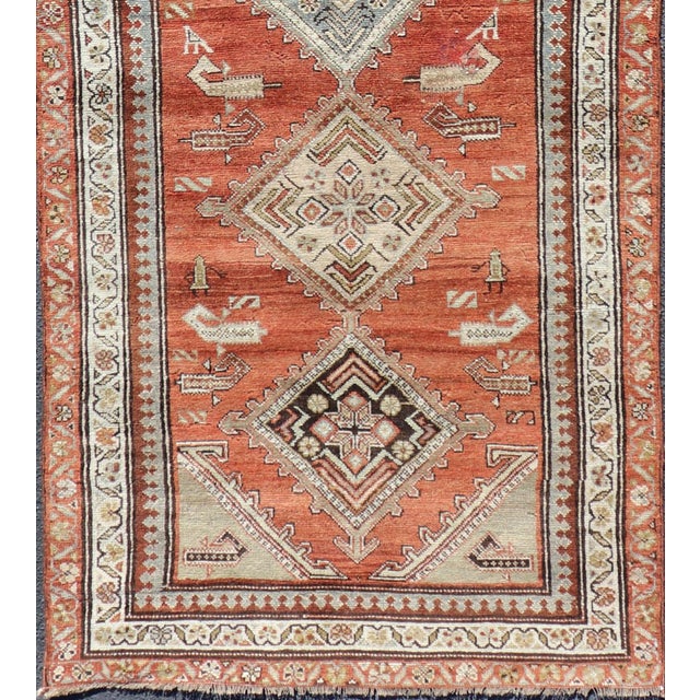 Antique Kurdish Runner With Rusty Red Background and Medallions Tribal Motifs 3'5 X 10'1 For Sale - Image 9 of 14