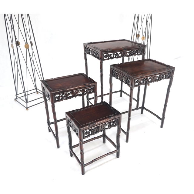 Set of 4 Nesting Stacking Carved Rosewood End Side Occasional Tables Set Mint! For Sale - Image 18 of 18
