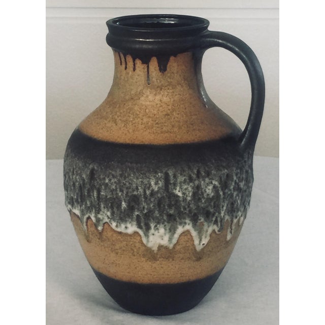 Vintage W. Germany Pottery - Large Handled Fat Lava Vase / Vessel