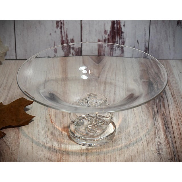 1950s #7884 Steuben Scrolled Footed Tazza Pedestal Glass Bowl Mid Century Modern For Sale - Image 11 of 17
