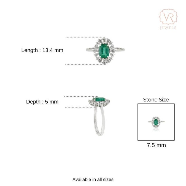 Natural Emerald Pear Diamond Halo Art Deco Ring Size 8 in 14k White Gold For Sale - Image 12 of 16