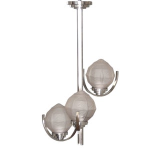 Art Deco Chromed Pendant Lamp with 3 Globes, 1930s For Sale