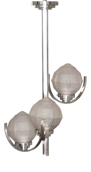 Art Deco Chromed Pendant Lamp with 3 Globes, 1930s