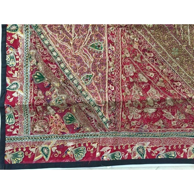 Large Mughal-Style Embroidered Silk Textile, Rajasthan, India, circa 1950 An exceptional hand-embroidered and quilted...