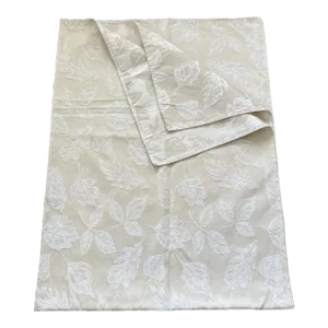 2000s Cream Colored Cotton Leaf Pattern Tablecloth