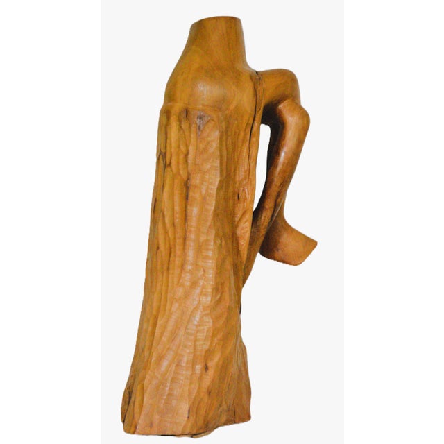 Transitional Hand Carved Signed Biomorphic Solid Wood Large Seated Female Sculpture For Sale - Image 3 of 13
