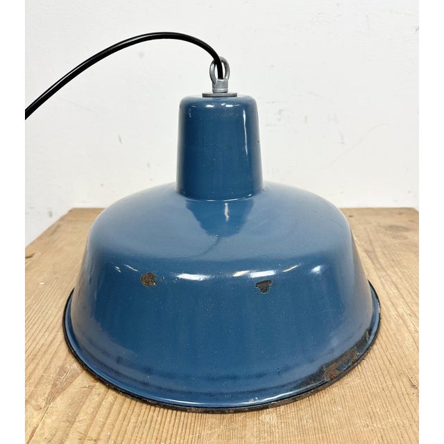 Industrial Blue Enamel Factory Pendant Lamp, 1960s For Sale - Image 14 of 16