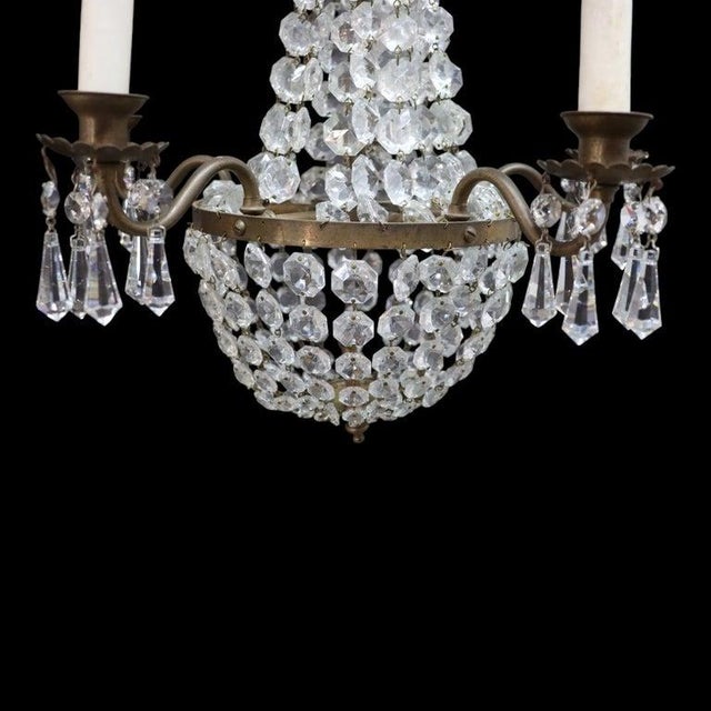 Vintage Italian Brass & Cut Crystal 5 Light Chandelier C1950 For Sale - Image 6 of 8