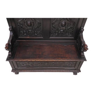 Hall Bench, Italian Renaissance Revival, Walnut, W/ Dragons, Storage, 1800s! For Sale