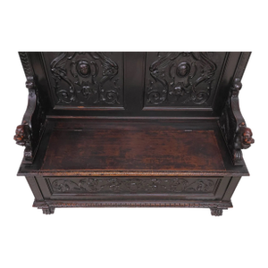 Hall Bench, Italian Renaissance Revival, Walnut, W/ Dragons, Storage, 1800s!