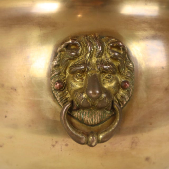 Early 20th Century Antique Brass Jardinière with Lion Heads For Sale - Image 4 of 16